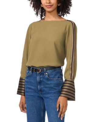 Women's Contrast-Trim Long-Sleeve Top Product Image