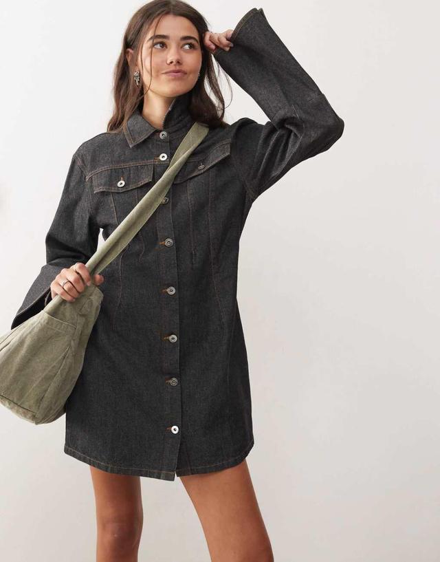 COLLUSION denim mini shirt dress in rinse wash Product Image