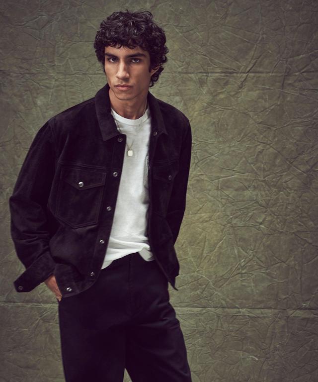 Italian Suede Snap Dylan Jacket in Black Product Image