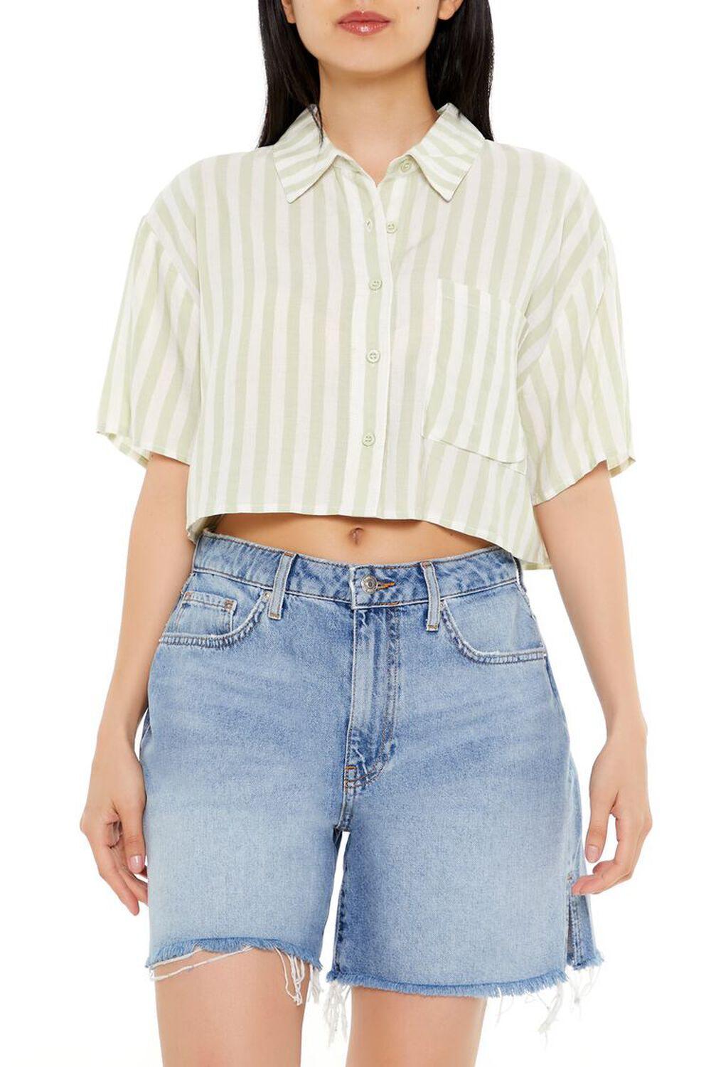 Striped Cropped Shirt | Forever 21 Product Image