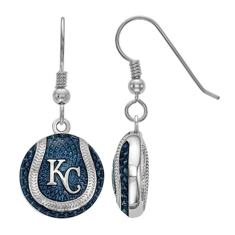 LogoArt Sterling Silver Kansas City Royals Baseball Enameled Baseball Dangle Earrings, Womens Product Image