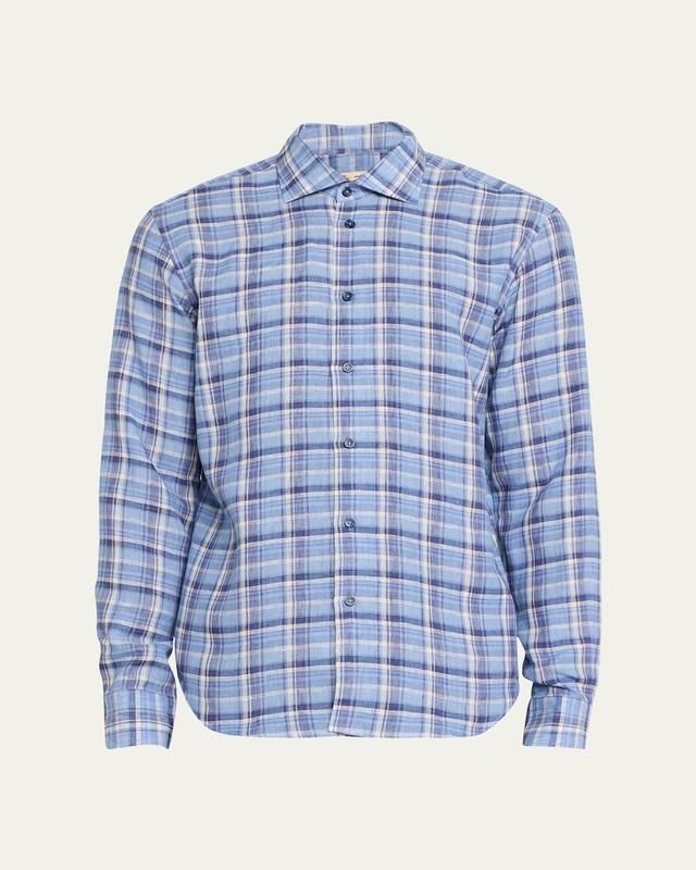 Mens Linen Plaid Sport Shirt Product Image