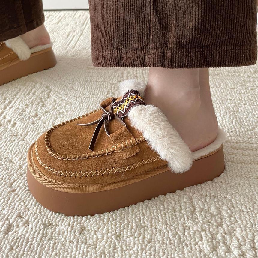 Platform Bow Accent Fleece-Lined Moccasin Mules Product Image