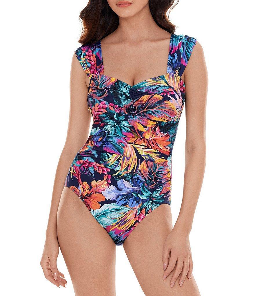 Magicsuit Belize Natalie Tropical Print Sweetheart Neck Cap Sleeve Shaping One Piece Swimsuit Product Image