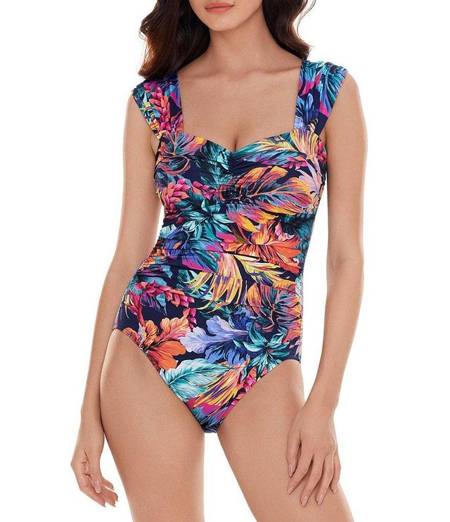 Magicsuit Belize Natalie Tropical Print Sweetheart Neck Cap Sleeve Shaping One Piece Swimsuit Product Image