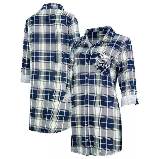 Womens Concepts Sport College Navy Seattle Seahawks Ashford Plaid Knit Nightshirt Product Image