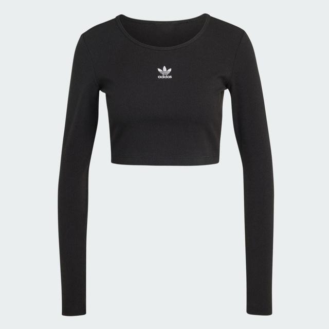 adidas Essentials Ribbed Crop Long Sleeve Tee Wonder White M Womens Product Image