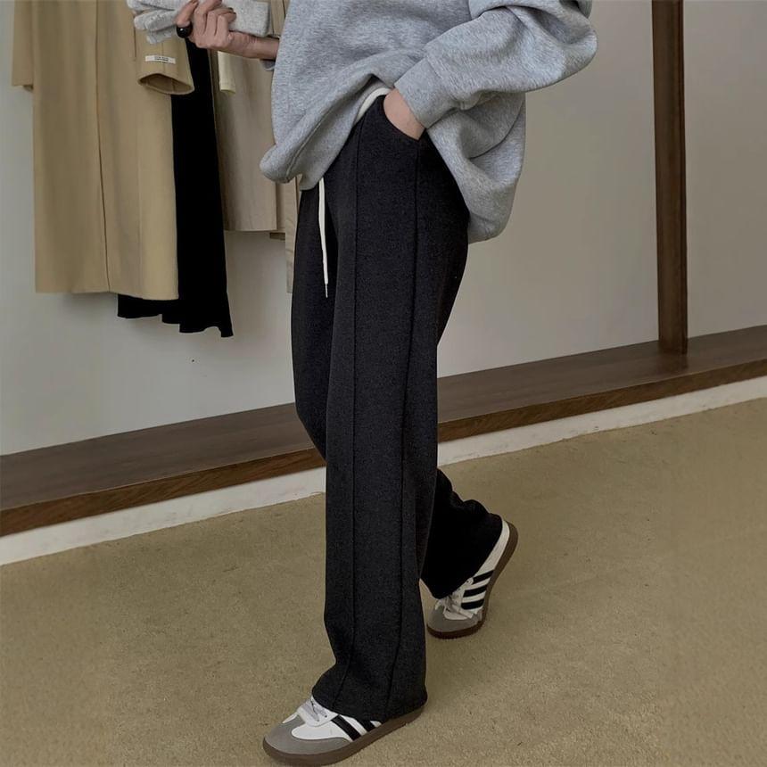 Drawstring Waist Plain Loose Fit Sweatpants Product Image