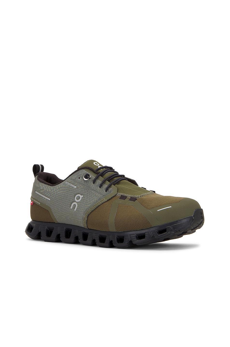 On Cloud 5 Waterproof in Olive & Black - Olive. Size 8 (also in 7, 7.5, 8.5). Product Image