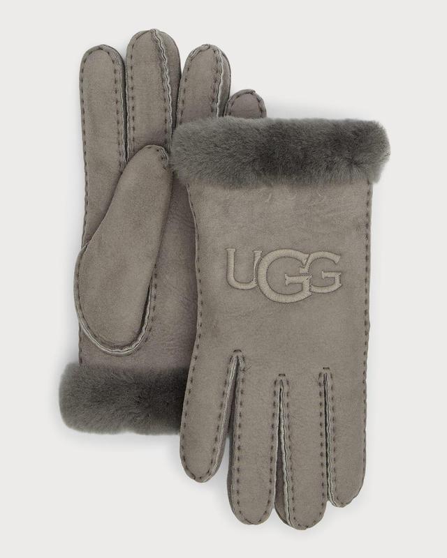 UGG(r) Logo Embroidered Suede & Genuine Shearling Gloves Product Image