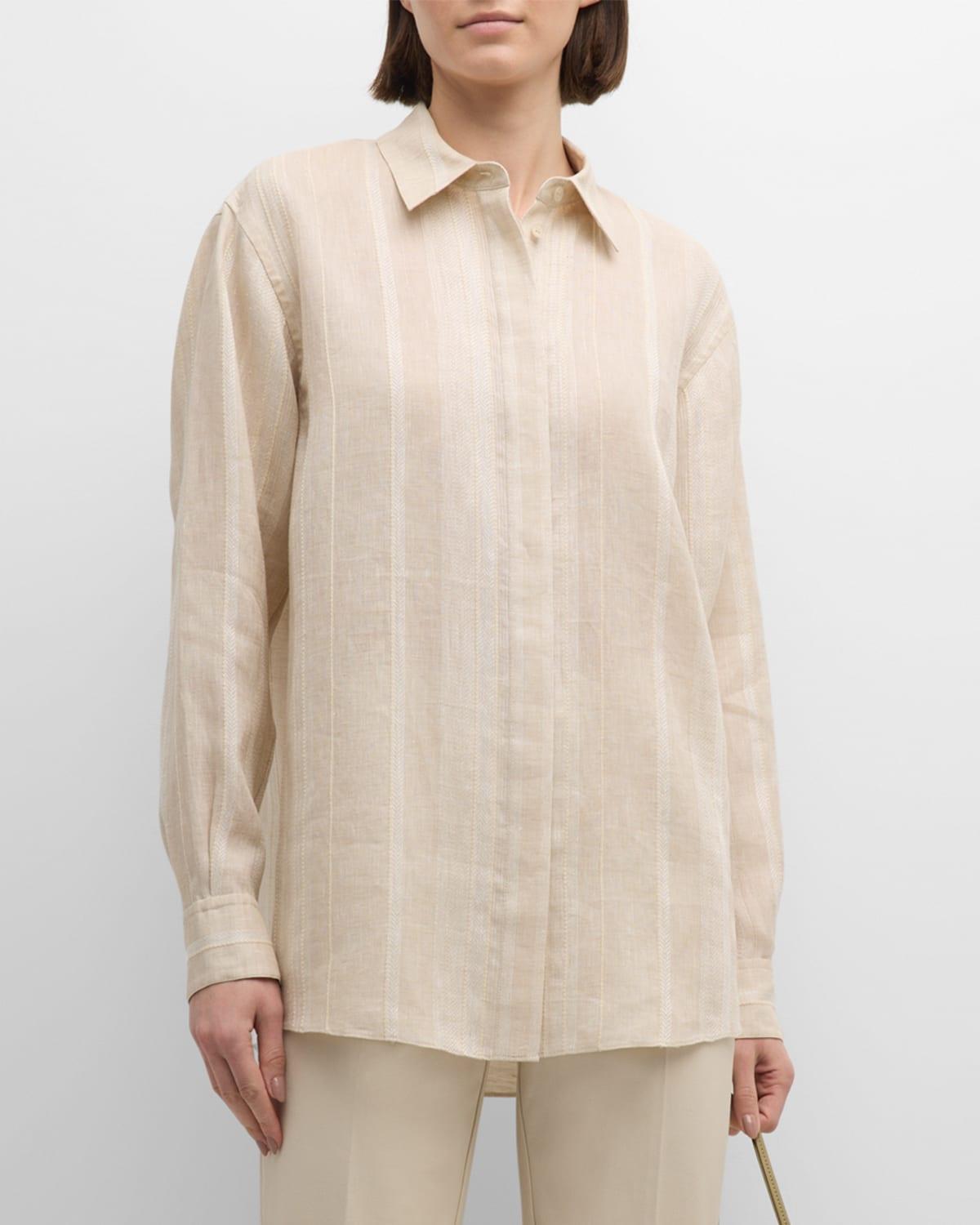 Lafayette 148 New York Oversize Stripe Linen & Cashmere Shirt Product Image