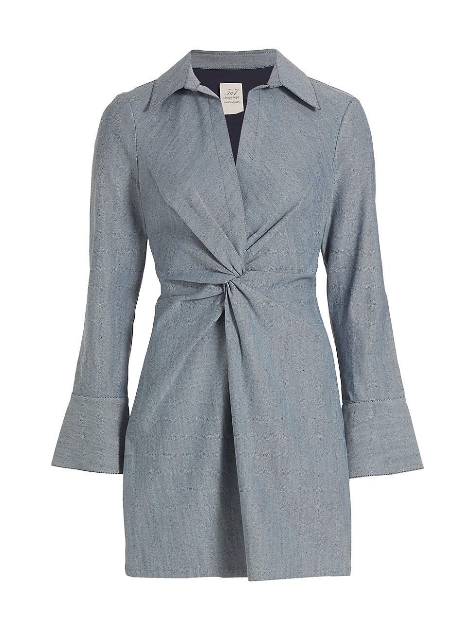 Cinq  Sept McKenna Twist Front Long Sleeve Denim Minidress Product Image