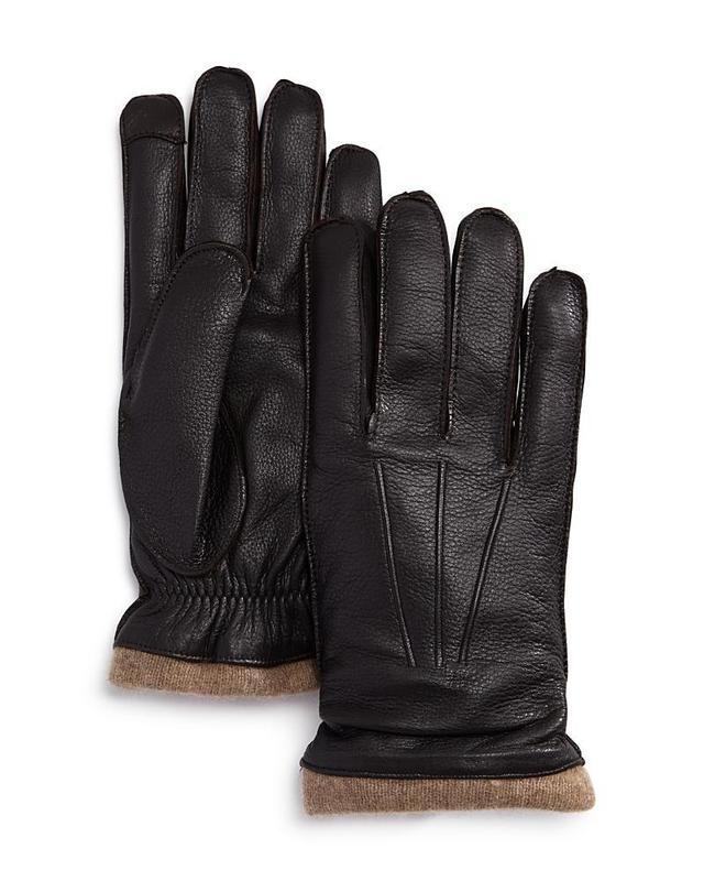 The Mens Store at Bloomingdales Knit-Cuff Leather Tech Gloves - 100% Exclusive Product Image