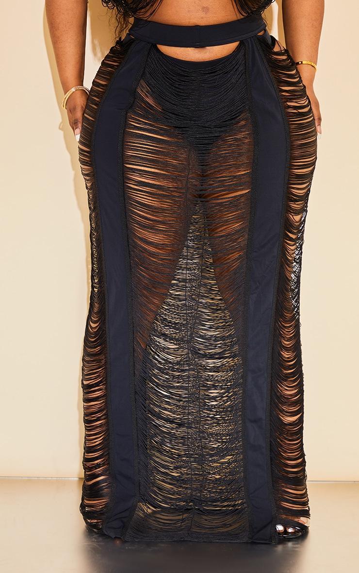 Plus Black Fringed Maxi Skirt Product Image