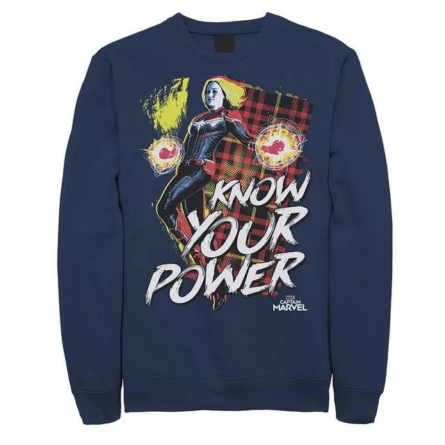 Mens Marvel Captain Marvel Know Your Power Graphic Fleece Pullover Blue Product Image