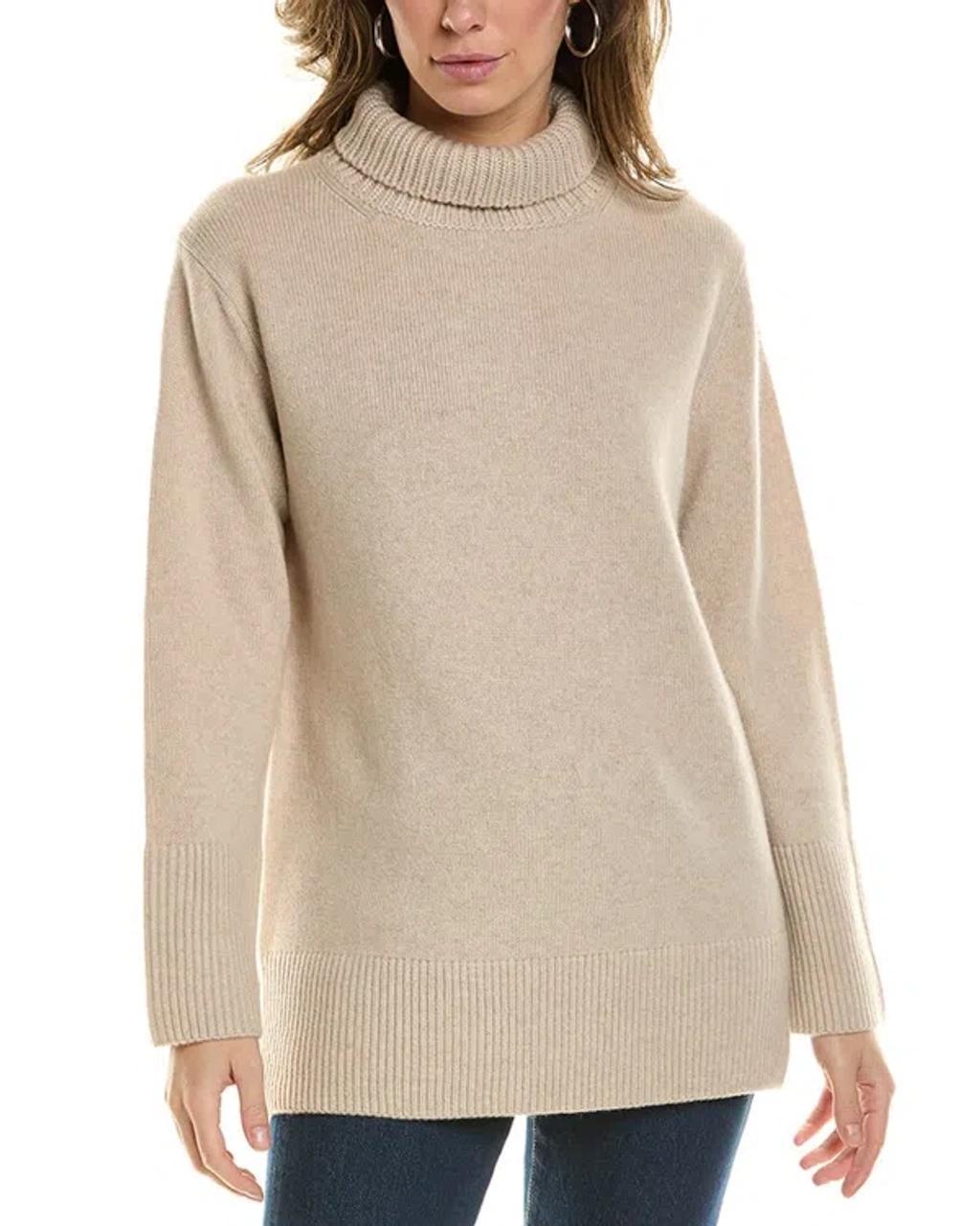 Mixed Gauge Turtleneck Wool & Cashmere-blend Tunic Sweater In Brown Product Image