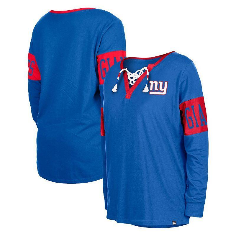 Womens New Era Royal New York Giants Lace-Up Notch Neck Long Sleeve T-Shirt Product Image