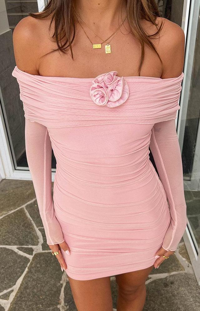 Bree Pink Mesh Long Sleeve Mini Dress Product Image