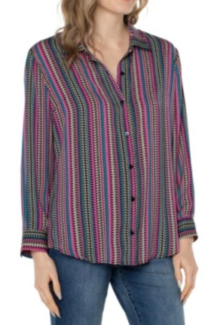 Woven Button Up Blouse- Multi Stripe Product Image