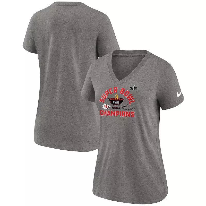 Womens Nike Heather Gray Kansas City Chiefs Super Bowl LVIII Champions Local Tri-Blend V-Neck T-Shirt Product Image