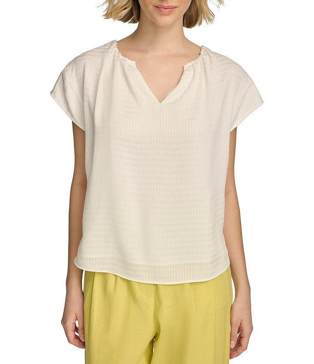 Calvin Klein Split V-Neck Short Sleeve Blouse Product Image