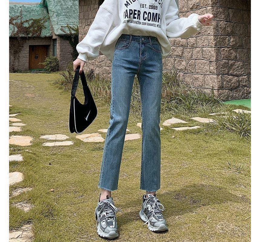 Mid Rise Washed Crop Straight Leg Jeans Product Image