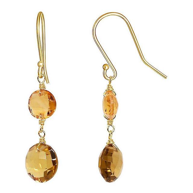 Jewelmak 14k Gold Whiskey Quartz Double Coin Drop Earrings, Womens Product Image