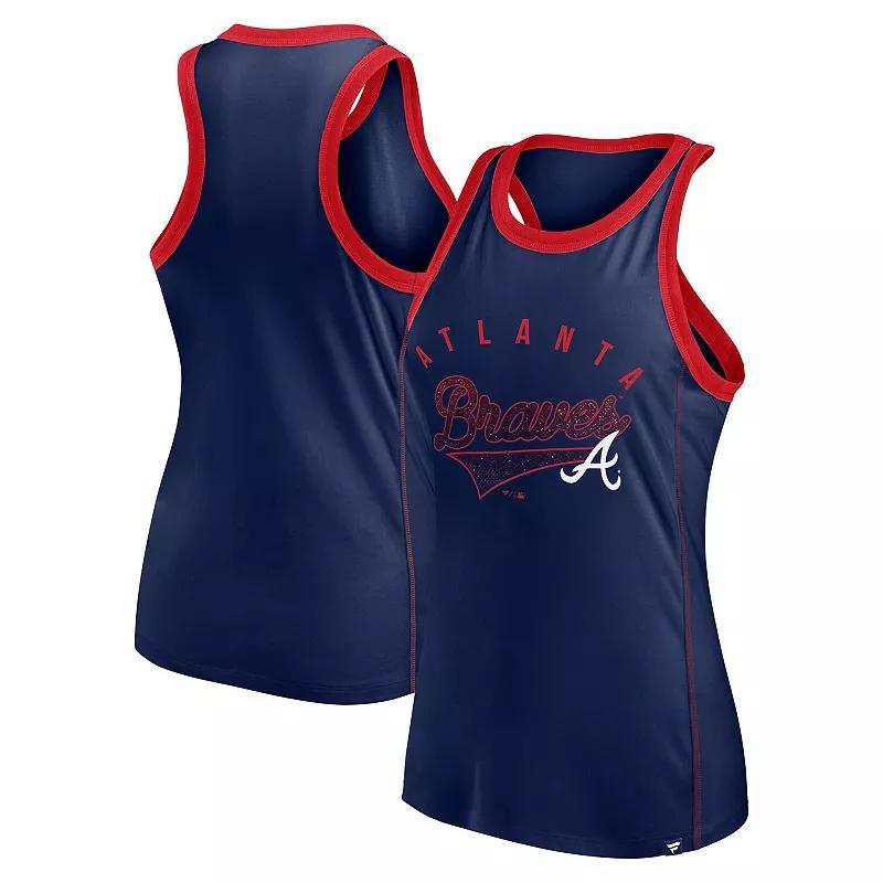 Fanatics Womens Navy Atlanta Braves Tailsweep Fashion Racerback Rhinestone Tank Top - Navy Product Image