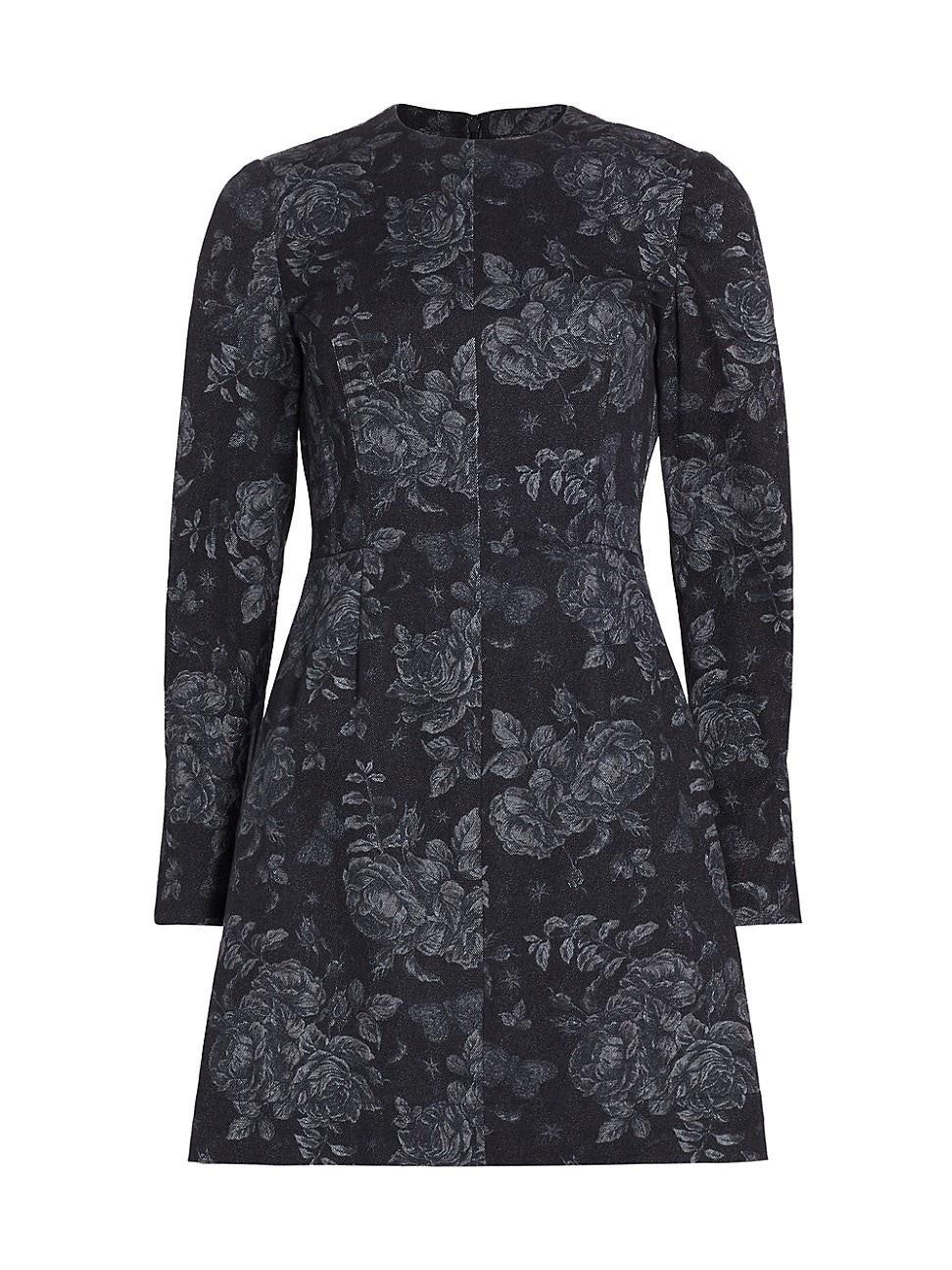 Womens Floral Denim Long-Sleeve Minidress Product Image