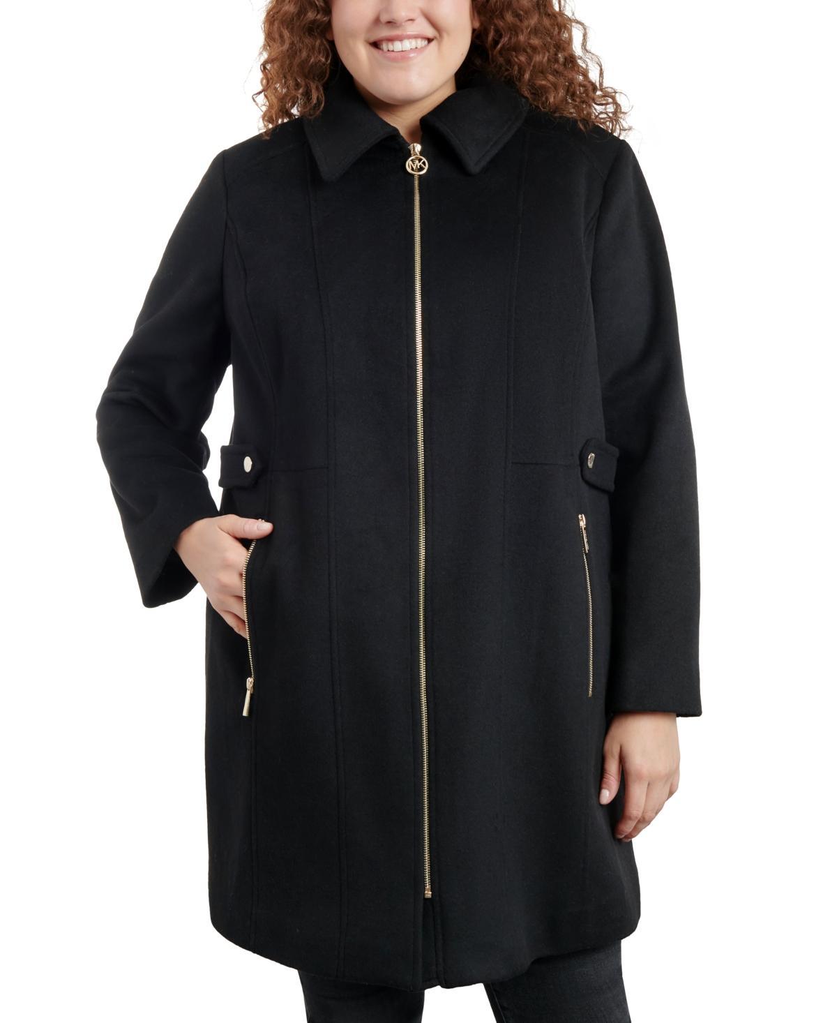 Michael Michael Kors Womens Plus Size Club-Collar Zip-Front Coat Product Image