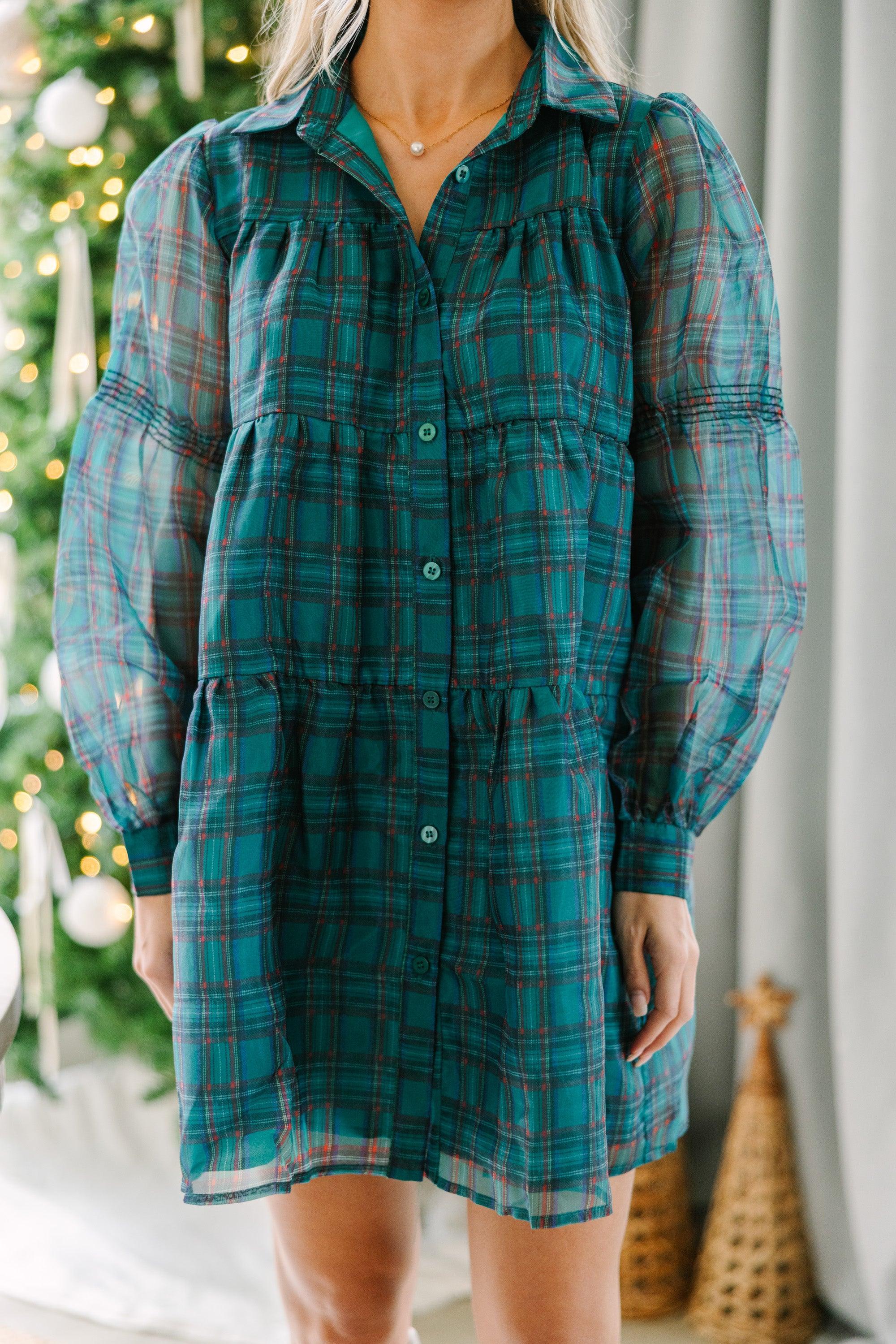 Take The Leap Emerald Green Plaid Dress Female Product Image