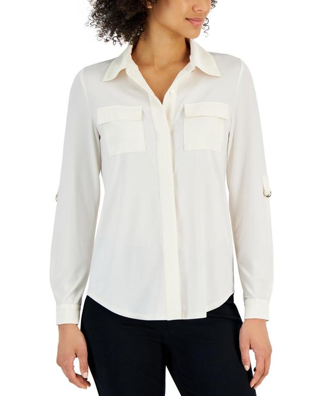 Anne Klein Womens Convertible-Sleeve Utility Shirt Product Image