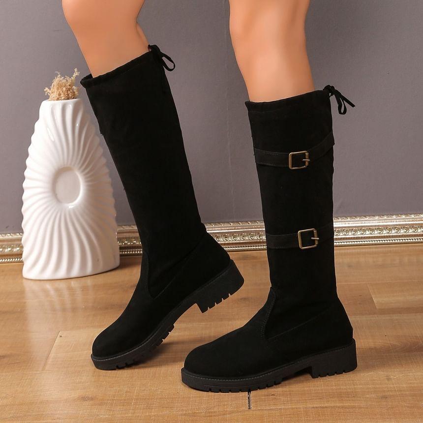 Platform Plain Buckled Tall Boots Product Image