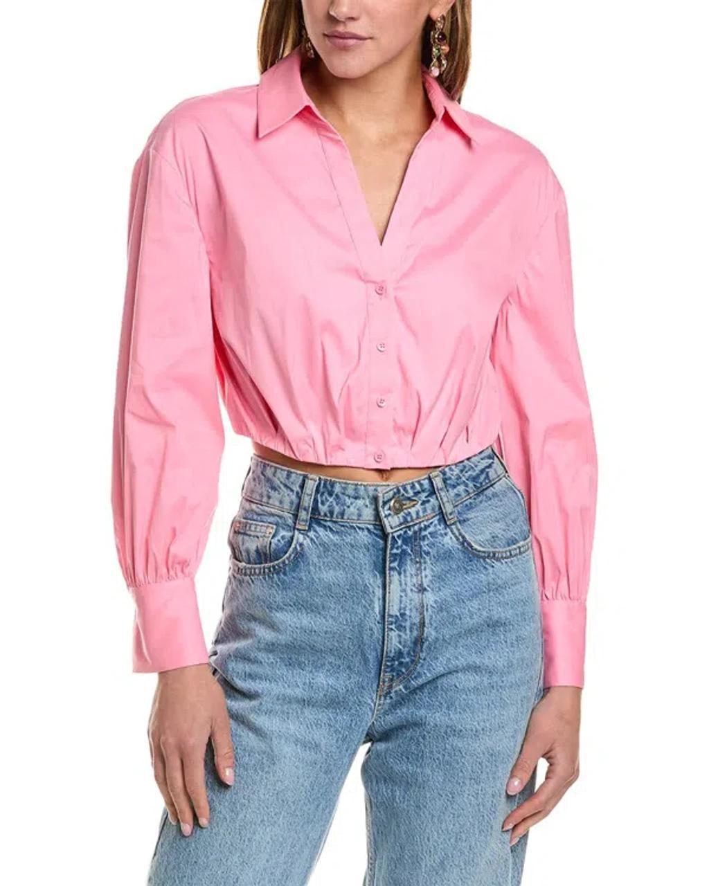 Trudy Cotton-blend Cropped Blouse In Pink Product Image