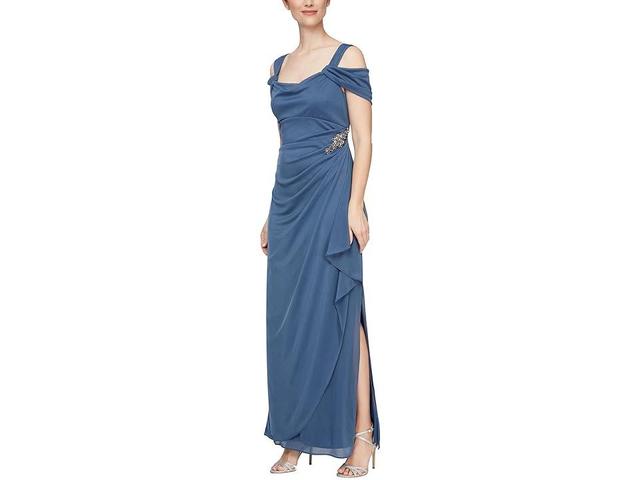 Alex Evenings Long Cold Shoulder Dress with Cowl Neckline (Wedgewood) Women's Dress Product Image