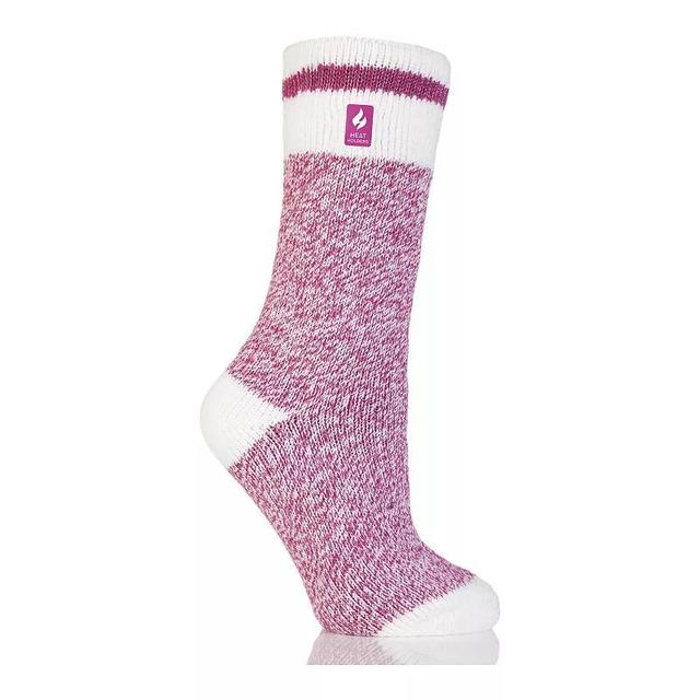 Womens Heat Holders Original 7x Warmer Cream Block Twist Crew Socks, Pink Product Image