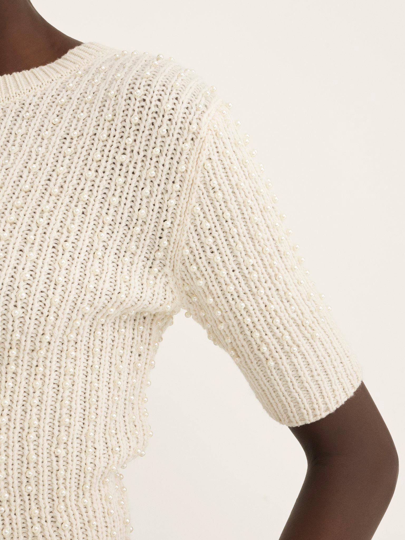 Short-sleeve pearl sweater in wool & cashmere Product Image