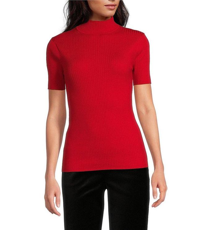 Trina Turk Armeni Ribbed Knit Mock Neck Short Sleeve Sweater Product Image