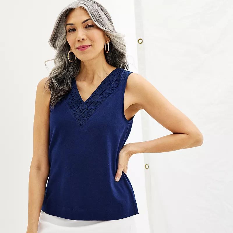 Womens Croft & Barrow Eyelet V-Neck Tank Top Product Image