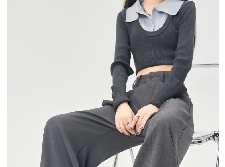 High Rise Plain Wide Leg Pants Product Image