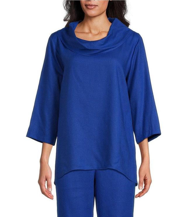 Caroline Rose Woven Linen Blend Cowl Neck 3/4 Sleeve Side Pocket Easy Fit Tunic Product Image