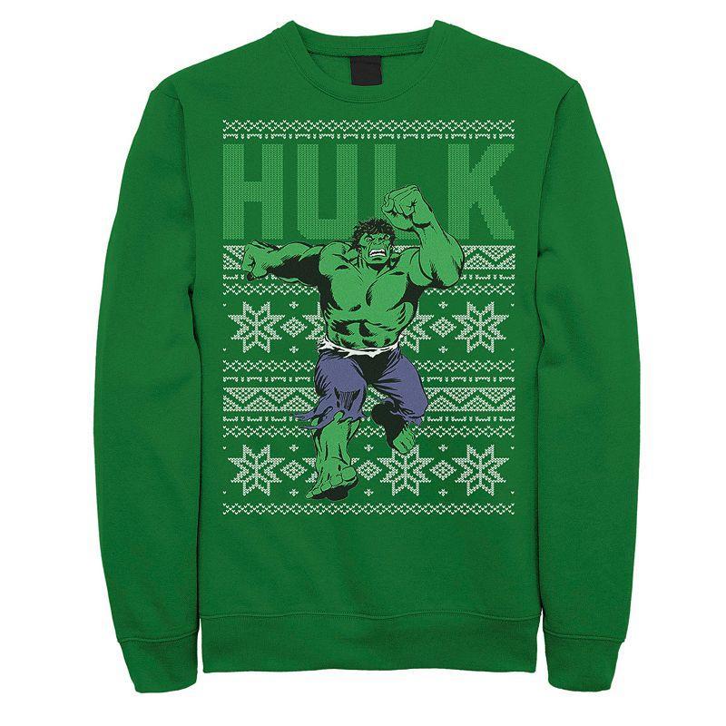 Mens Marvel Hulk Retro Ugly Christmas Graphic Fleece Pullover Blue Product Image