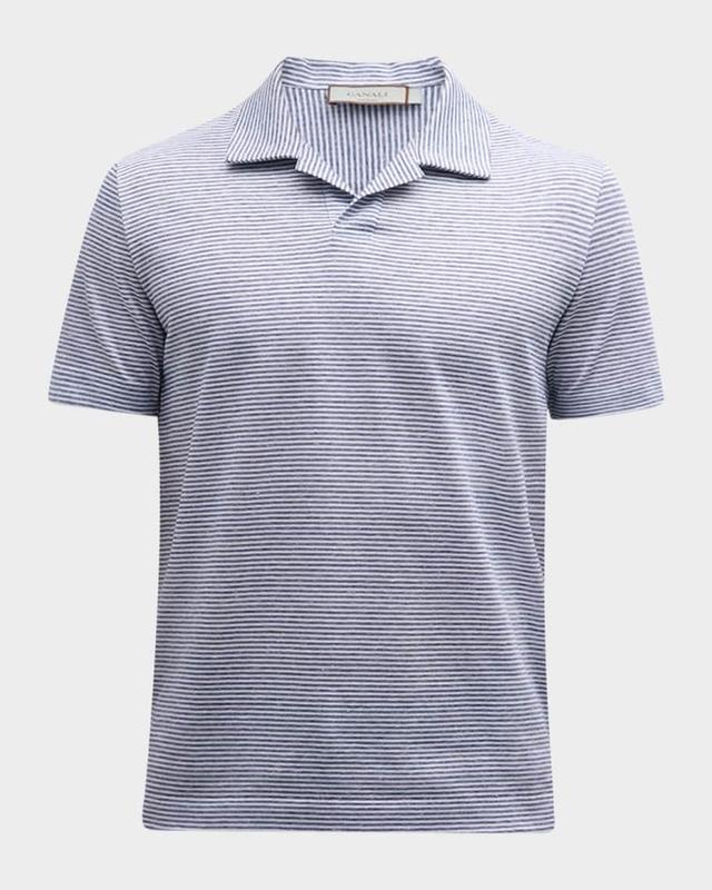 Men's Cotton-Linen Stripe Polo Shirt Product Image