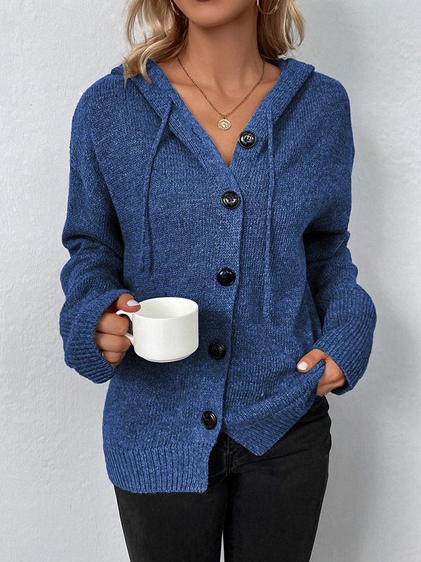 Wrap Buttoned Hooded Solid Color Cardigan Product Image