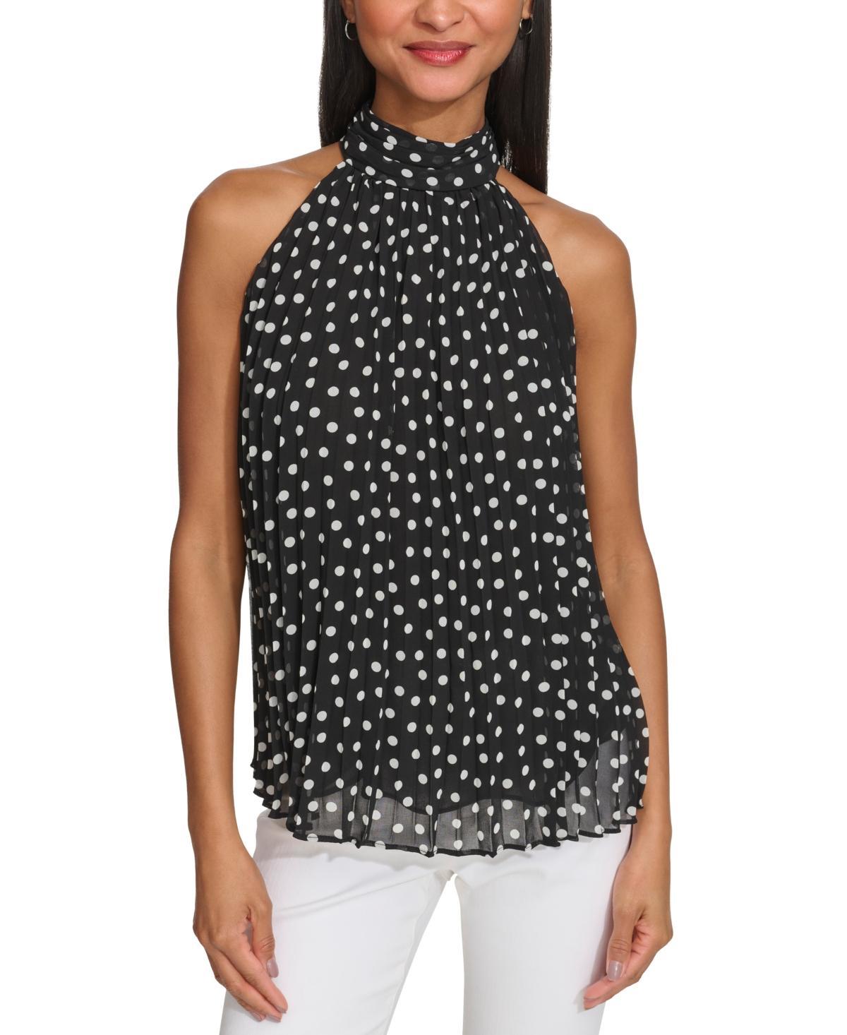 Karl Lagerfeld Paris Womens Halter Pleated Polka Dot Blouse - Black/ Product Image