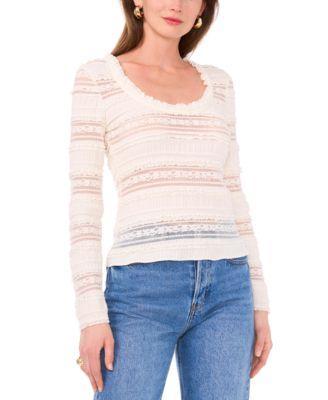 Women's Boat-Neck Long-Sleeve Lace Knit Top Product Image