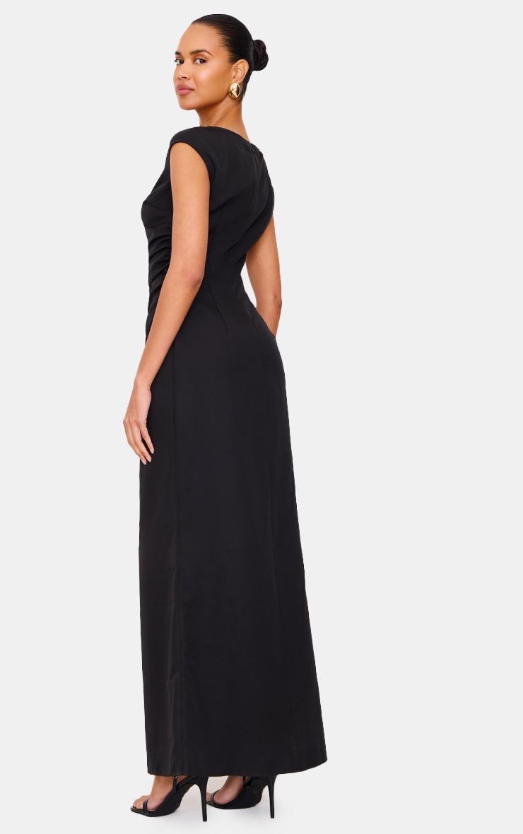 Black Cap Sleeve Ruched Maxi Dress Product Image