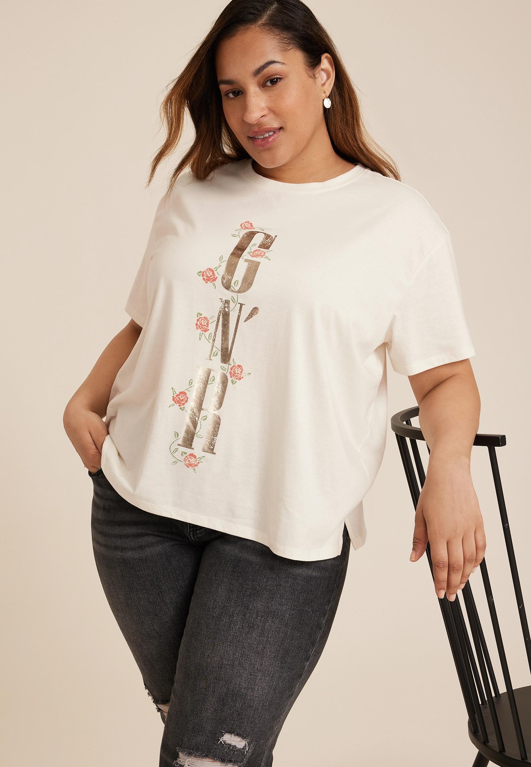 Maurices 4X Plus Size Womens Guns & Roses Oversized Fit Graphic Tee White Product Image