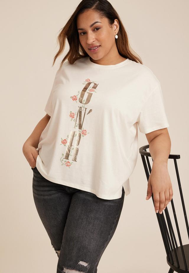 Maurices 0X Plus Size Womens Guns & Roses Oversized Fit Graphic Tee White Product Image