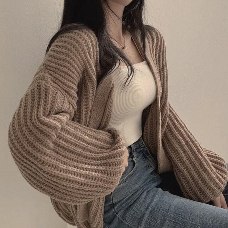 Balloon Sleeve Plain Open Front Cardigan product image